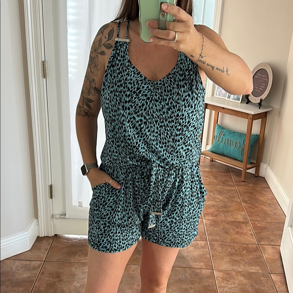 Teal and Black Patterned Romper